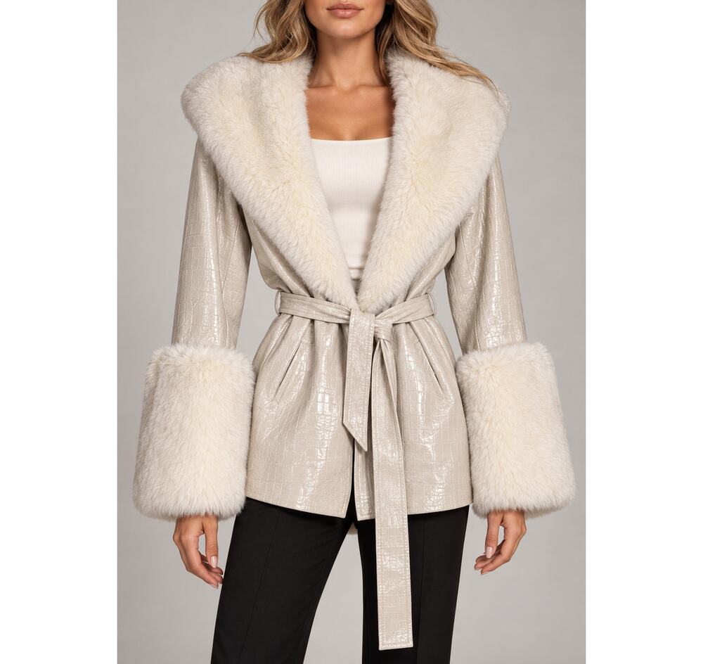 Jayley Collection Faux Fur Trimmed Jacket Women's Sz. M
